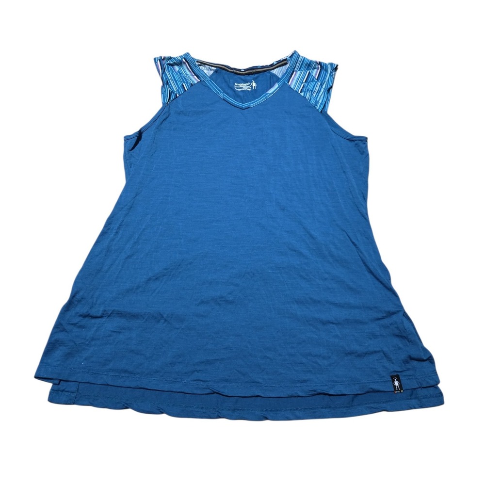 Smartwool Womens Blue Merino 150 V-Neck Sleeveless Tunic Tank Top Large SW016165